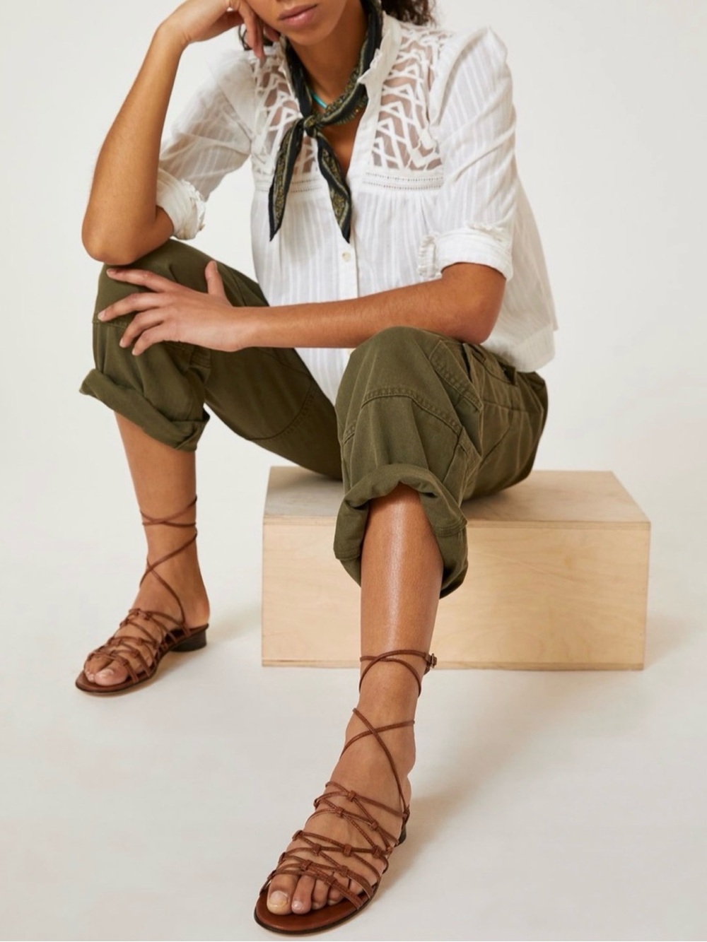 PAIGE Brown Lace-Up Gladiator Sandals